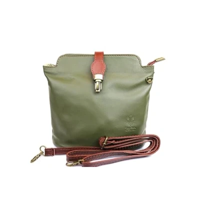 Image of Vera Pelle Leather Crossbody Bag Handmade Italian Elegant Women&#039;s Handbag (Olive)