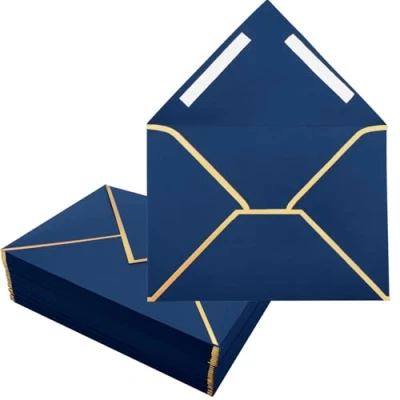 Image of Pack of 50 Blue Envelopes, 18.3 x 13.3 cm Invitation 5 7 Inches, Self Adhesive V Flap, Foil Edge, Luxury Shipping Envelopes for Wedding, Invitations, Baby Shower, Birthday