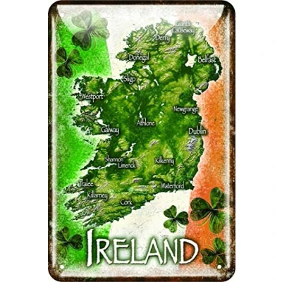 Image of Metal Tin Sign Map of Ireland Embossed New Aluminum 8x12 inches