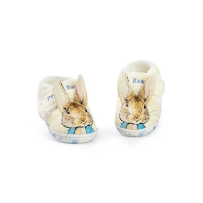 Image of Peter Rabbit Kids Slippers Childrens Character Face Loafers with 3D Ears Animal Fur Lined Self Fastening House Shoes for Boys and Girls Classic Story Book Movie Merchandise Gift