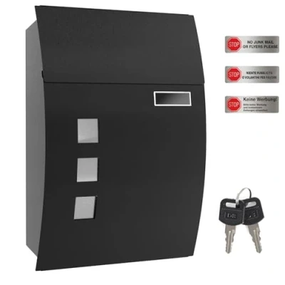 Image of SONGMICS Mailbox, Wall Mounted Lockable Post Letter Box with Viewing Windows, Nameplate, and Keys, Easy to Install, Black GMB30BK