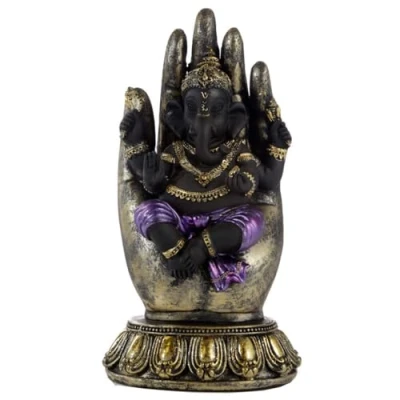 Image of Puckator Purple, Gold and Black Ganesh in Hand Ganesha Idol Statue Statues For Home Decor Ganapati Ganpati Indian Decoration Decorations Hindu Gift Gifts Items Women