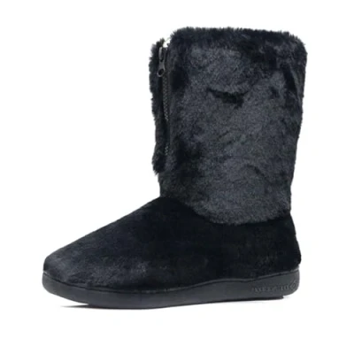 Image of DUNLOP Ladies Womens Slippers Full Bootie Boots Faux Fur Memory Foam Sizes 3 8 (Black Zip, UK Footwear Size System, Adult, Women, Numeric, Medium, 5)
