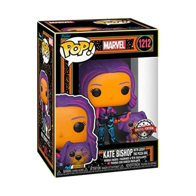 Image of Funko POP! &amp; Buddy: Marvel Hawkeye Kate Bishop With Lucky the Pizza Dog (Blacklight) Ms. Collectable Vinyl Figure Gift Idea Official Merchandise Toys for Kids Adults