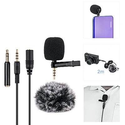 Image of KIWIFOTOS Compact Unidirectional Condenser Microphone, 3.5mm TRS TRRS Clip on Mic for DSLR Cameras Camcorders PC Smartphones ZOOM Handy Recorders (2m / 6.6&#039; Extension Cable)