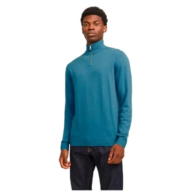 Image of JACK &amp; JONES Men&#039;s Jjeemil Knit Half Zip Noos Jumper, Oceanview, L