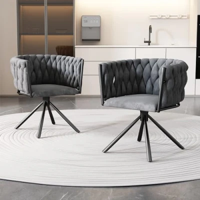 Image of ModernLuxe Dining Chair Set of 2, 360 Swivel Armchair with Metal Support Legs Light Luxury Accent for and Living Room Gray