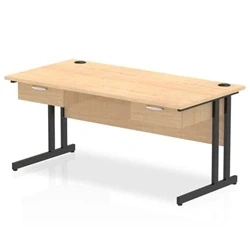 Image of Impulse 1600x800 Desk Maple/Black Cantilever Leg 2x1 Drawer Fixed Ped