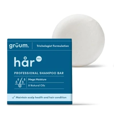 Image of grüum Mega Moisture Shampoo Bar 50g Bars for Hair Up to 60 Washes Plastic Free Vegan Men &amp; Women with 8 Natural Oils Paraben Soap All Types