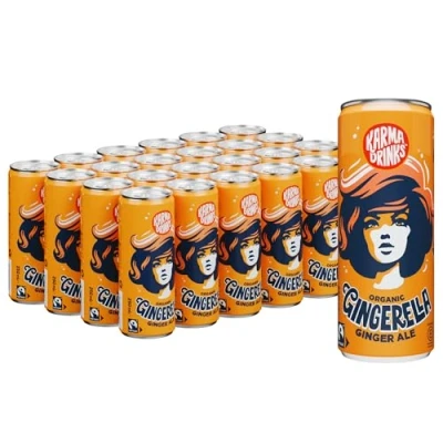 Image of Karma Drinks Gingerella Ginger Ale (24 x 250ml Cans), Natural Ingredients, FairTrade, Gluten Free, Vegan Friendly, Delicious Soft Drink, Carbonated Fizzy Organic, No GMO