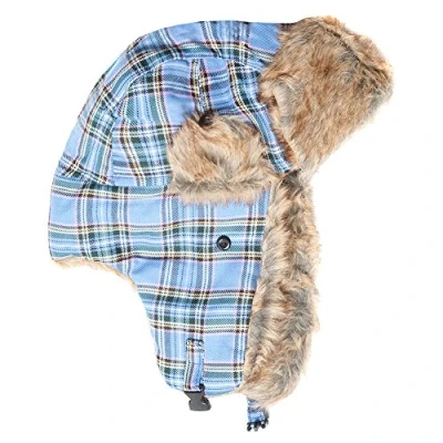 Image of Accessoryo Unisex 59cm Light Blue Tartan Faux Fur Trapper Hat