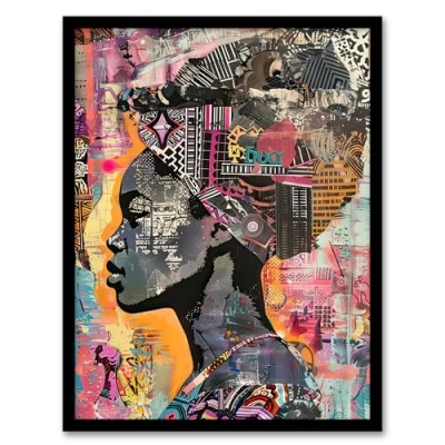 Image of Artery8 African Woman Headwrap Portrait Modern Colourful Living Room Artwork Framed Wall Art Print 18X24 Inch