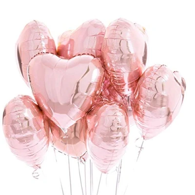 Image of 25 Heart Foil Balloons Rose Gold for Helium or Air, Rosegold Shaped Romantic Decoration Wedding Proposal Valentine’s Day Decorations and Engagement Party