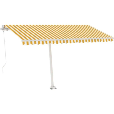 Image of vidaXL Manual Retractable Awning with LED 400x300 cm Yellow and White