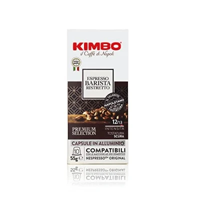 Image of Kimbo Coffee, Espresso Barista Ristretto, 10 Aluminium Capsules Compatible with Nespresso Original Machine, Dark Roast, 12/13, Italian Coffee Pods,1 x