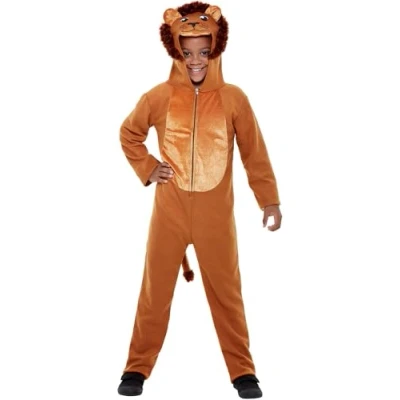 Image of Smiffys Lion Costume, Brown with Hooded Jumpsuit, Children&#039;s Animal Fancy Dress, Dress Up Costumes