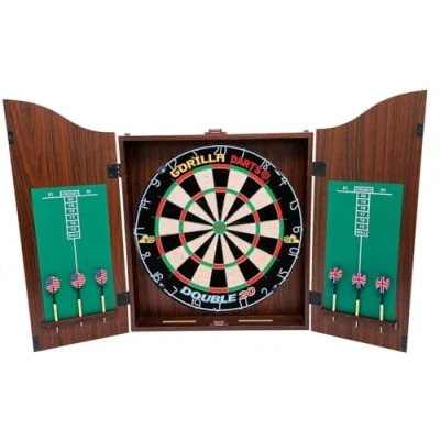 Image of GORILLA Darts Centre Set MDF Walnut Cabinet Dartboard inc Package