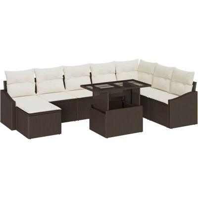 Image of vidaXL 9 Piece Garden Sofa Set with Cushions Brown Poly Rattan