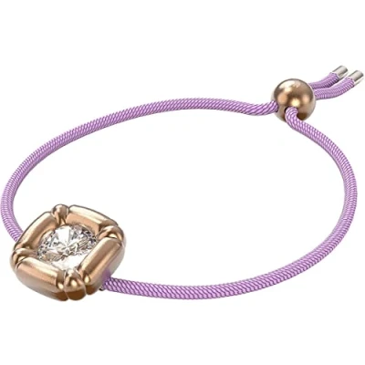 Image of Swarovski Adjustable Bracelet,Cushion Cut Crystal, Rose Gold Tone Setting with Pink Cord from the Dulcis Collection