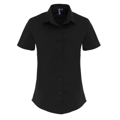 Image of Premier Womens/Ladies Stretch Fit Poplin Short Sleeve Blouse (Black) Size 2XL