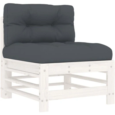 Image of vidaXL Middle Sofa with Cushions White Solid Wood Pine