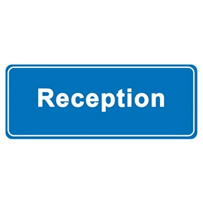 Image of 2 x RECEPTION Information Sign Removable Self Adhesive Waterproof Durable Vinyl Label Sticker 225mm 106mm
