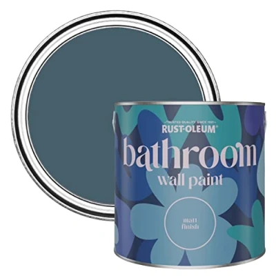 Image of Rust Oleum Dark Blue Water Resistant Bathroom Wall &amp; Ceiling Paint Blueprint 2.5L