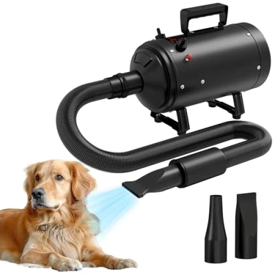 Image of PawHut Dog Hair Dryer, 2200W Pet Grooming Dryer with Adjustable Temperature &amp; Velocity, Professional Low Noise Blaster 3 Different Nozzles, Black