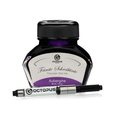 Image of Octopus Fluids Aubergine Writing ink including converter, Fountain pen in glass, Calligraphy for dip pen, Violet 30ml