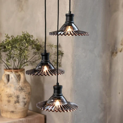 Image of Markslöjd Novia pendant light, black, smoked glass, 3 bulb, Ø 22 cm