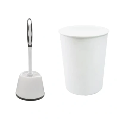 Image of JVL Toilet Brush and White Plastic Bin, Polypropylene, One Size