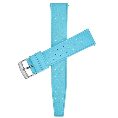 Image of Max Tropical Vintage Style FKM Rubber Divers Replacement Watch Strap Fluororubber (22mm, Sky Blue QR)