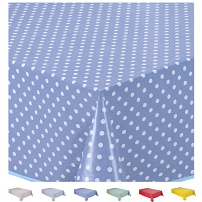 Image of Home Direct Rectangular Oilcloth PVC Wipe Clean Tablecloth 140cm x 200cm 55x78 Small Polka Dot (Blue Grey)