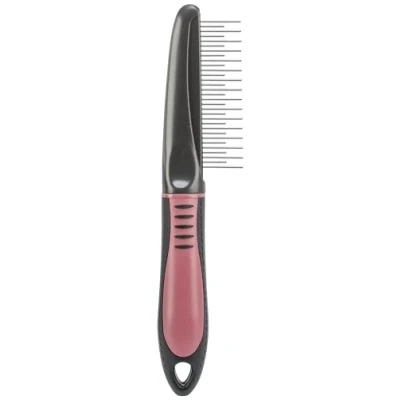 Image of TRIXIE coat detangler comb for top and undercoat plastic handle with rubber insert removing small, superficial tangles from long dense fur 23121