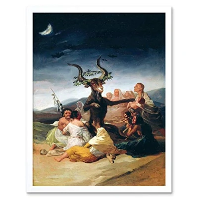 Image of Wee Blue Coo Painting Fantasy Landscape Goya Witches Sabbath Art Print Framed Poster Wall Decor 12X16 Inch