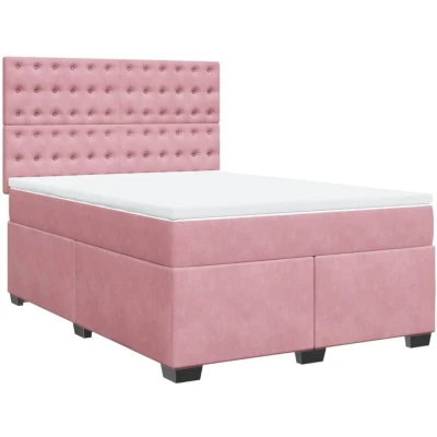 Image of vidaXL Box Spring Bed with Mattress Pink 140x190 cm Velvet