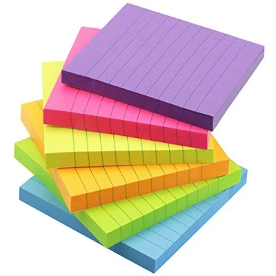 Image of Early Buy 3x3 Lined Sticky Notes with 6 Bright Color Self Stick Pads/Pack, 100 Sheets/pad
