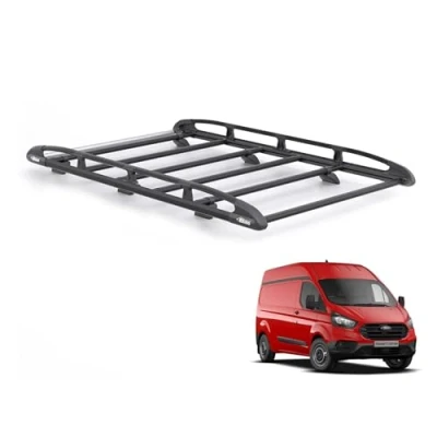 Image of Rhino Black Roof Rack for Ford Transit Custom 2013 2024 Van (Only Suitable High (H2) with Long (L2)) Heavy Duty KammRack Integrated Ladder Roller (B620)