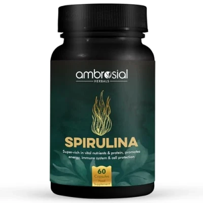Image of Ambrosial Spirulina Capsules 500mg Highly Dosed Tablets, Vegan, No Additives, Protein Powder, Greens and Chlorella Capsules, Immune System Booster, 60