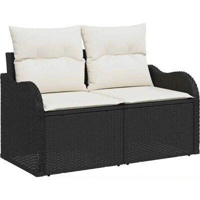 Image of vidaXL 5 Piece Garden Sofa Set with Cushions Black Poly Rattan