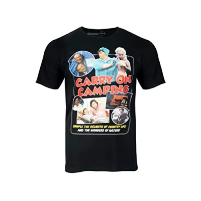 Image of Carry On Camping Films Official T Shirt Sid James Kenneth Williams Barbara Windsor Black (as8, Alpha, x_l, Regular, XL)