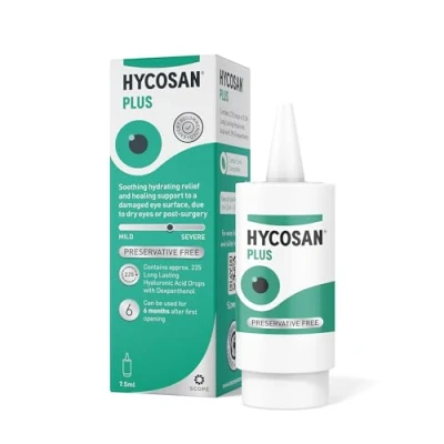Image of Hycosan Plus Dry Eye Drops with Hyaluronic Acid and Dexpanthenol for Soothing Hydrating Relief Healing Support Eyes Recovering from Injury or Surgery Preservative Free 225 Measured