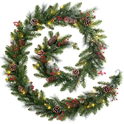Image of WeRChristmas Pre Lit Decorated Garland with 60 LED Lights, Multi Colour, 9 feet/2.7m