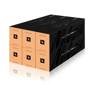 Image of Nespresso Vertuo coffee Pods, Pack of 60 Melozio Capsules for Machines. Make Espressos, Cappuccino and Lattes at home. Made with Latin American Arabica beans. Recyclable Pods.