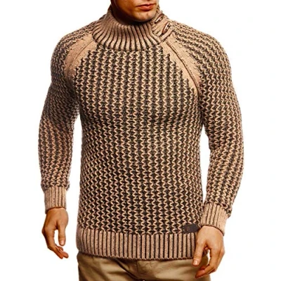 Image of Leif Nelson Men&#039;s Knitted Pullover Turtleneck Slim Fit Winter Summer Modern Black Men Sweater Sweatshirt Long Sleeve Shirt Basic Hoodie LN5295, Brown ecru, M