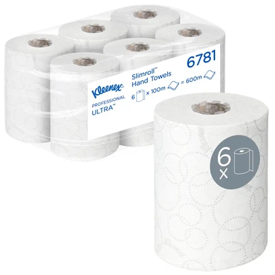 Image of Kleenex Ultra Slimroll Hand Towel Roll White 100m (Pack of 6) 6781