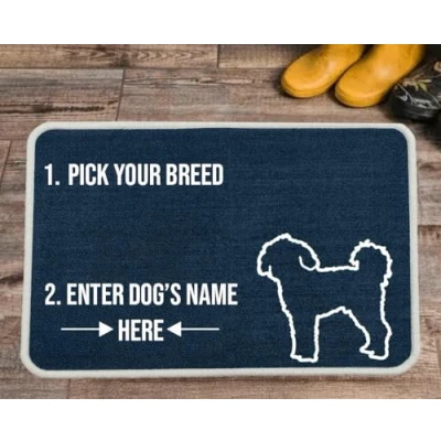 Image of Pet REBELLION Extra Large Personalised Absorbent Machine Washable Food Mat For Dogs Feeding Bowls Non Slip Reduces Movement Rounded Corners to Stay Flat (Cavapoochon Blue)