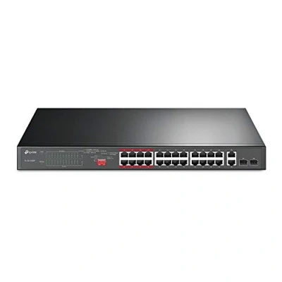 Image of TP Link 24 Port PoE+ 10/100 Mbps + 2 Gigabit Unmanaged Ethernet PoE Switch with Combo SFP slots (24 Ports RJ45 slots, 250W, Rackmount)(TL SL1226P)