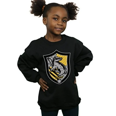 Image of Harry Potter Girls Hufflepuff Crest Flat Sweatshirt Black 12 13 Years