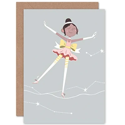 Image of Wee Blue Coo Girls Ballerina Dancer Stars Greeting Card With Envelope Inside Premium Quality
